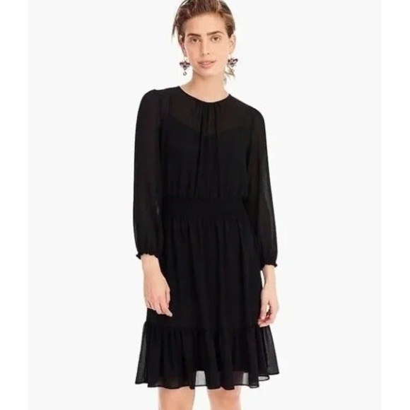 J.Crew Dresses & Skirts - J.Crew Black Chiffon Ruffle Hem Mini Dress Long Sleeve BY478 BK0001 Womens 4